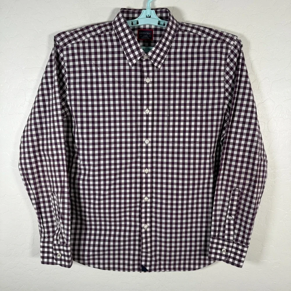 Untuckit Shirt‎ Mens Large Purple Button Up Long Sleeve Gingham Check Casual
